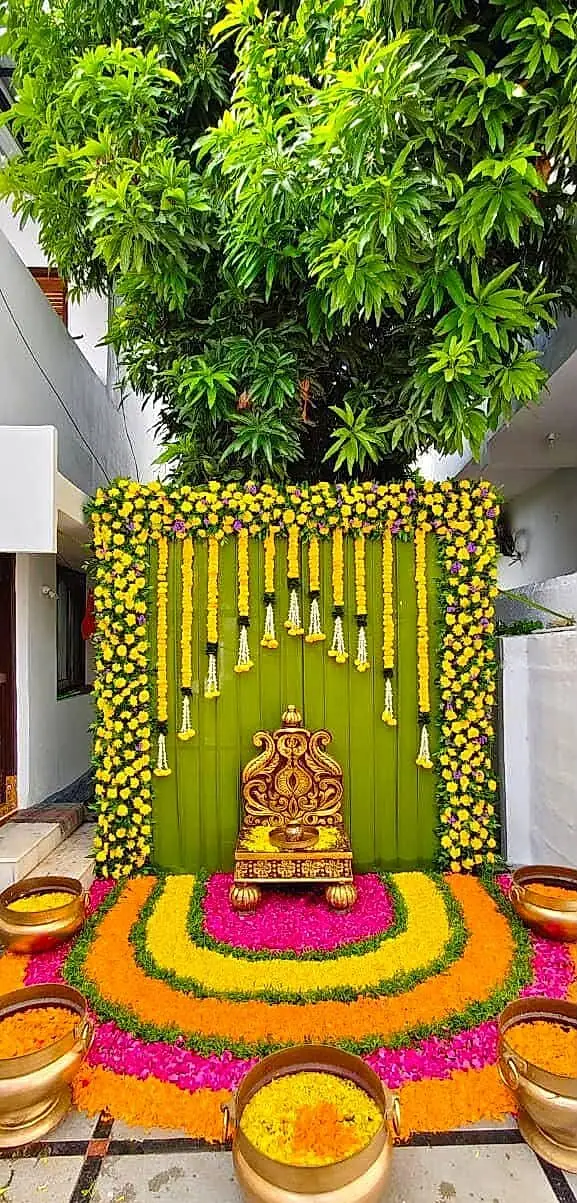Haldi function backdrop with marigolds by LK Events (1)
