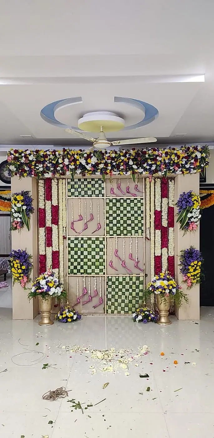 Haldi function backdrop with marigolds by LK Events (2)