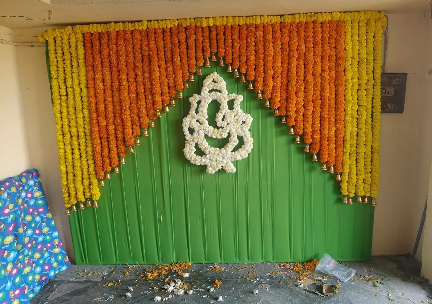 Haldi function backdrop with marigolds by LK Events (7)