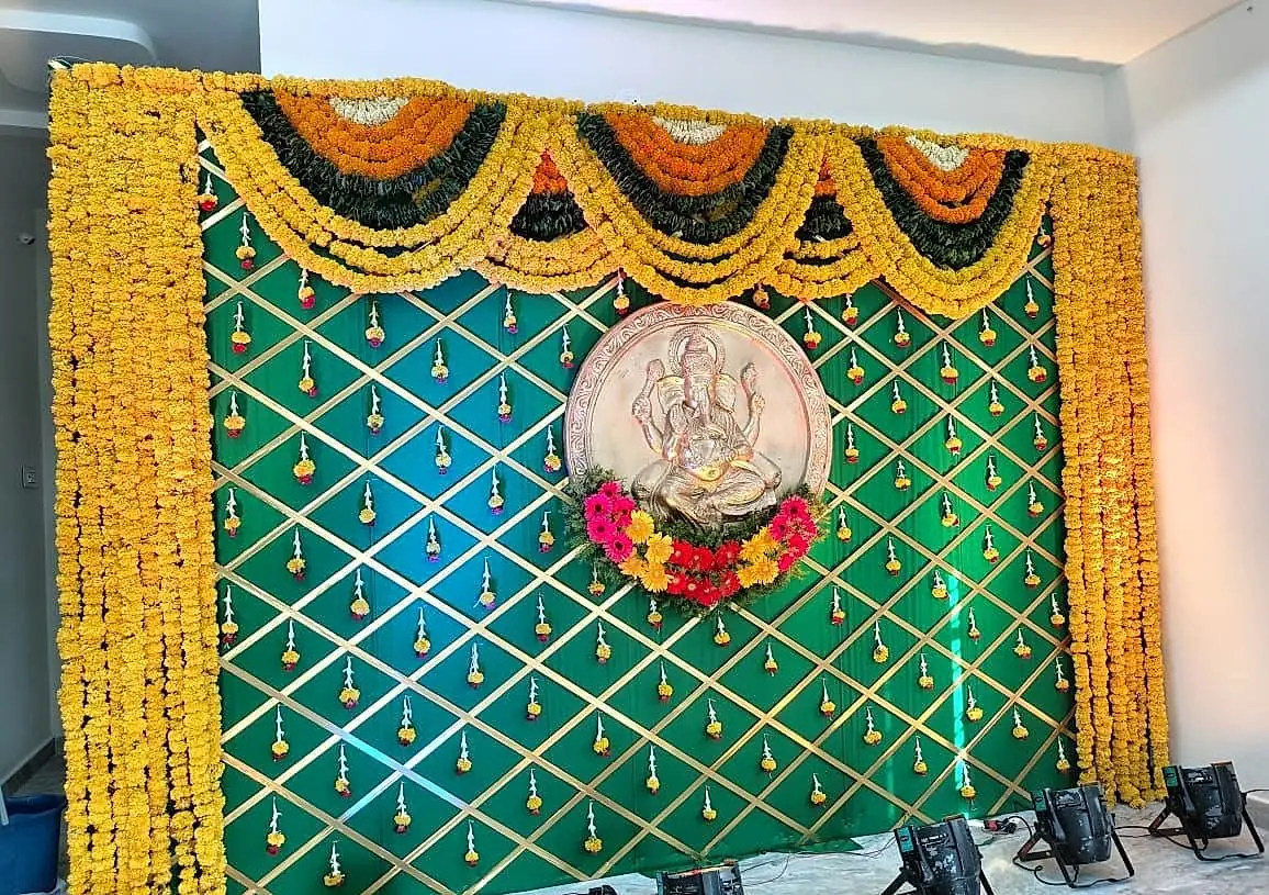 Haldi function backdrop with marigolds by LK Events (8)