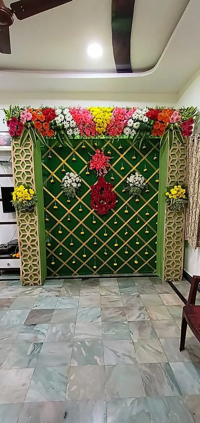 Haldi function backdrop with marigolds by LK Events (10)