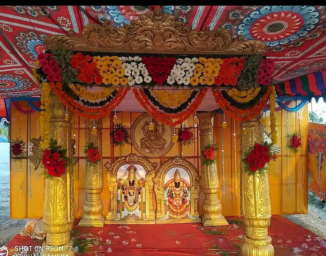 Marigold and rose flower gate mandapam