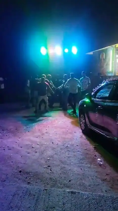 DJ light rig at night