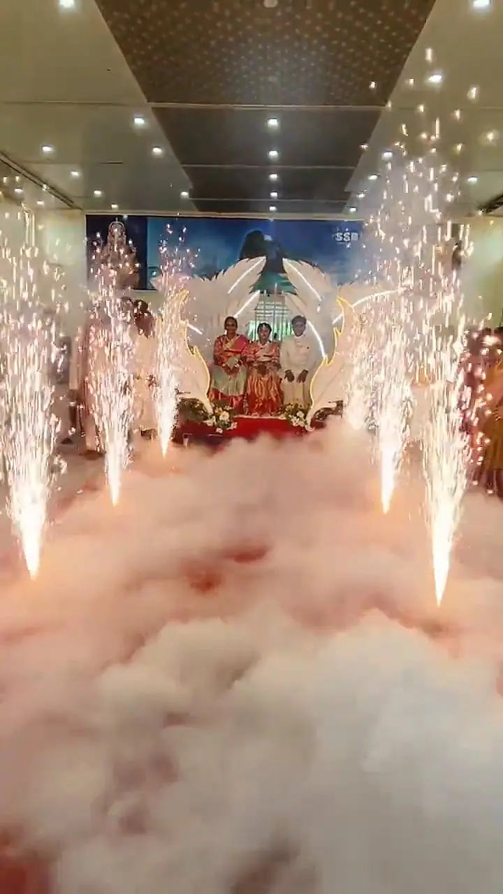 Grand entry with cold pyro sparks and fog